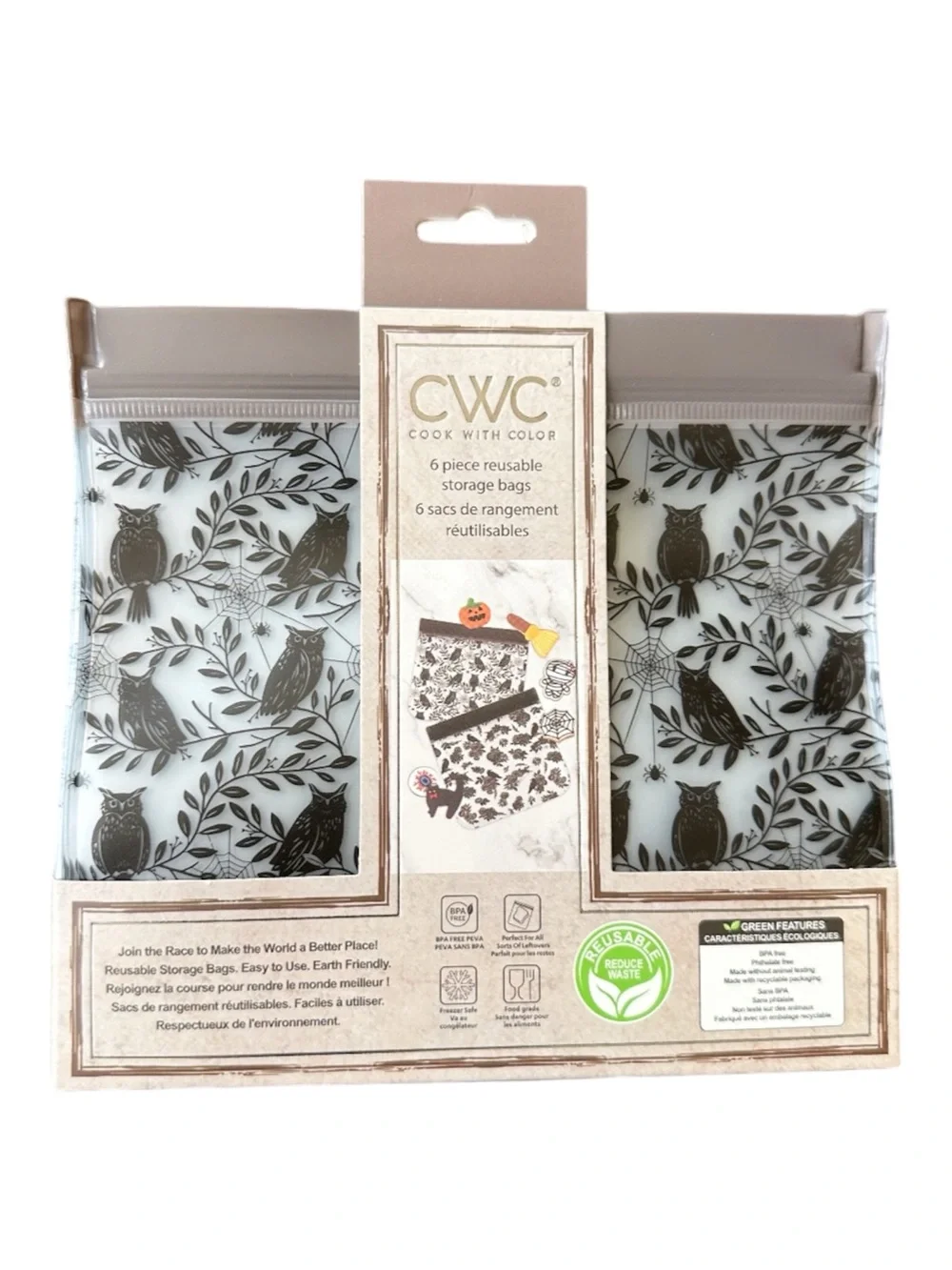 NEW CWC SPOOKY HALLOWEEN Themed Reusable Storage Bags Set/6